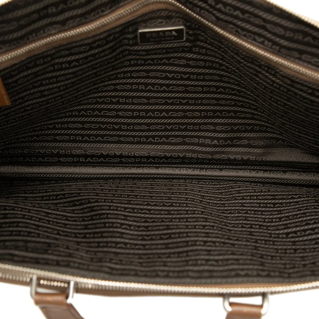 Prada Saffiano Business Bag Brown Leather Very good - Model View