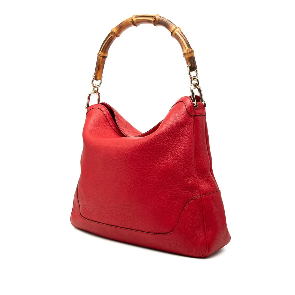 Gucci Calfskin Bamboo Diana Satchel Red Leather Good - Back View