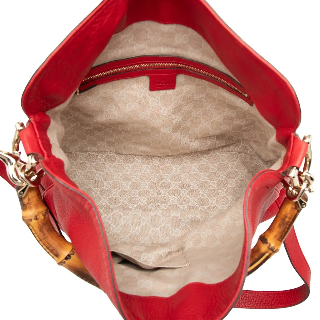 Gucci Calfskin Bamboo Diana Satchel Red Leather Good - Model View