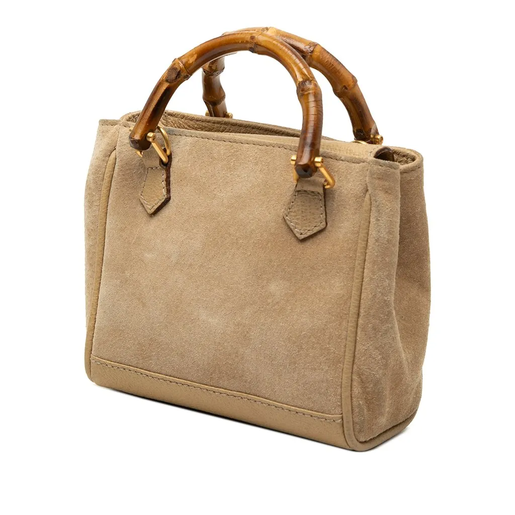 Gucci Mini Suede Bamboo Satchel Brown Leather Good - Back View