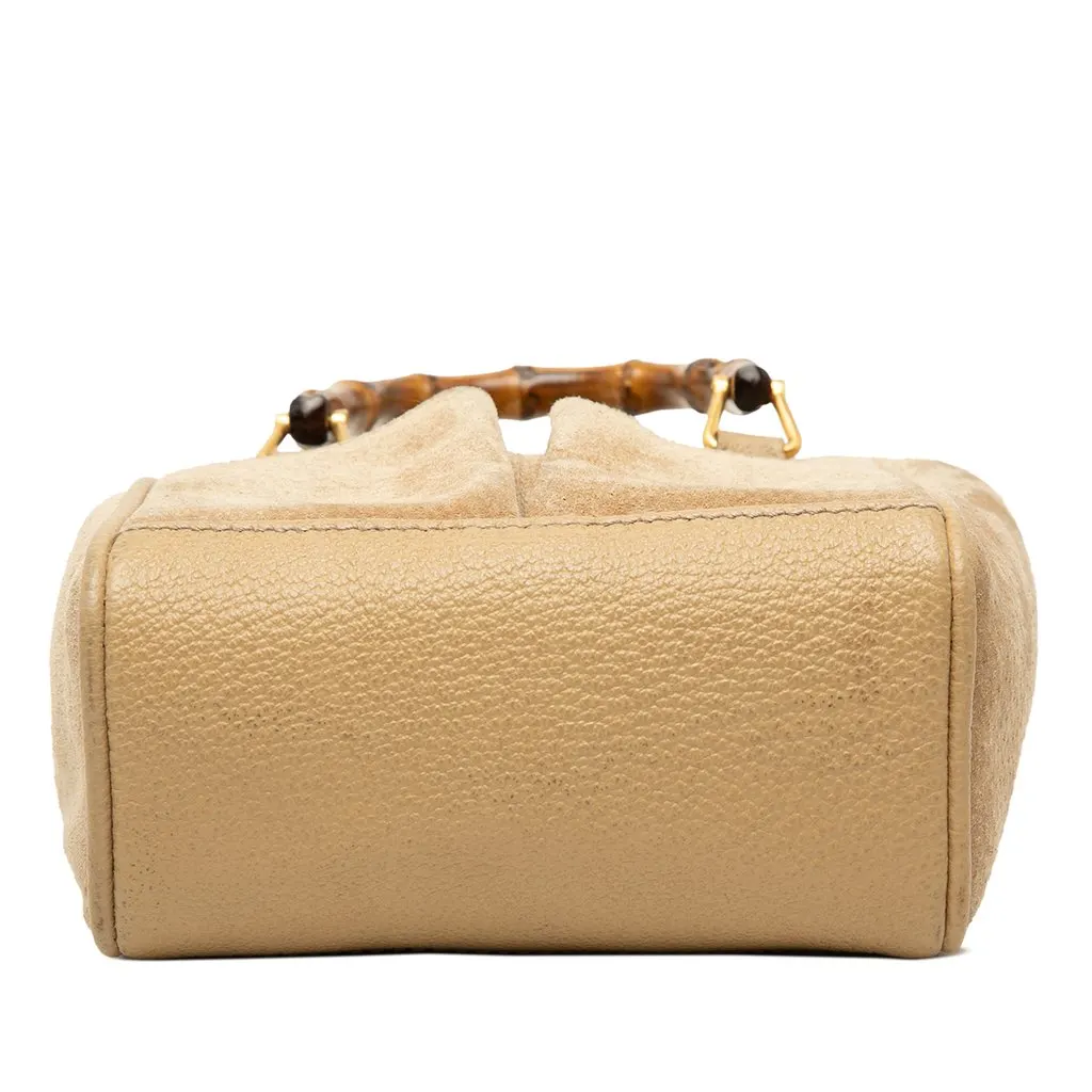 Gucci Mini Suede Bamboo Satchel Brown Leather Good - Inside View