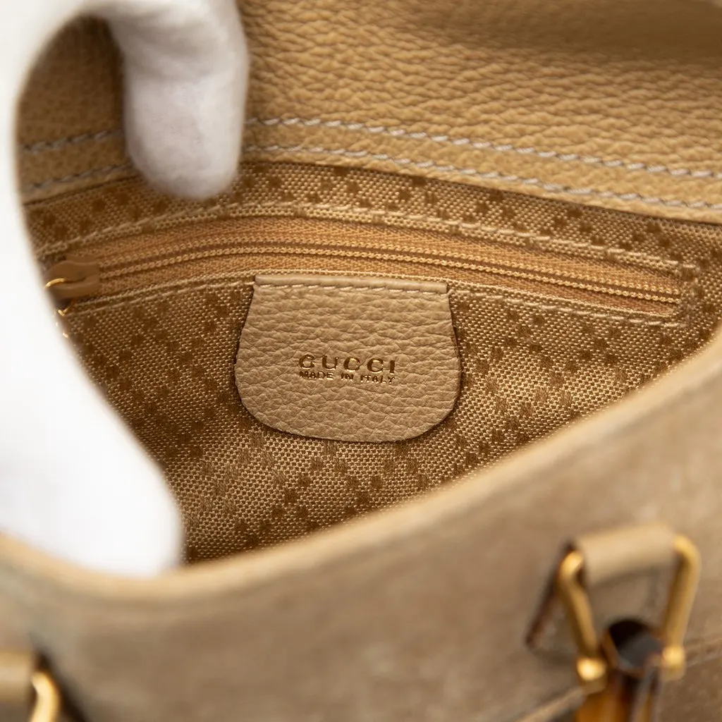 Gucci Mini Suede Bamboo Satchel Brown Leather Good - Box View