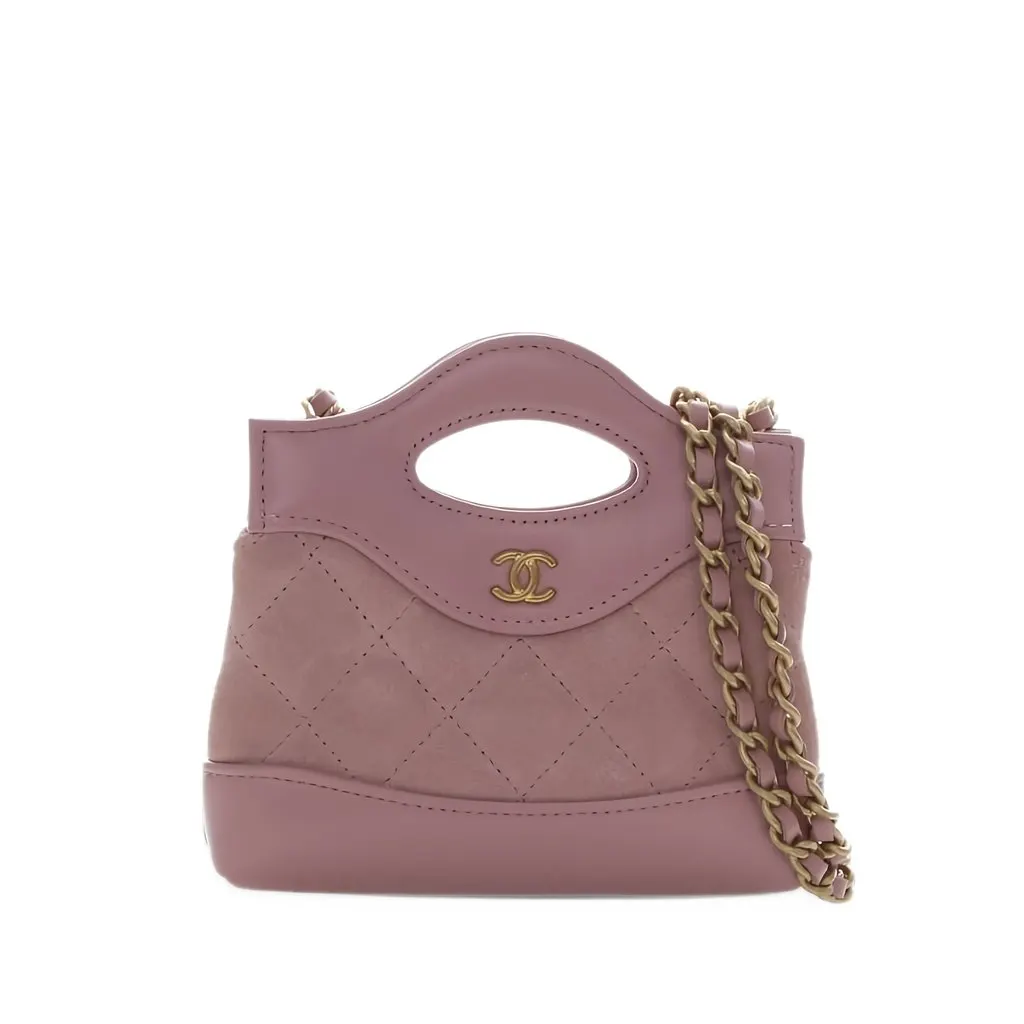 Chanel Micro Quilted Suede and Shiny Calfskin 31 Shopping Bag Pink Suede Very good - Front View