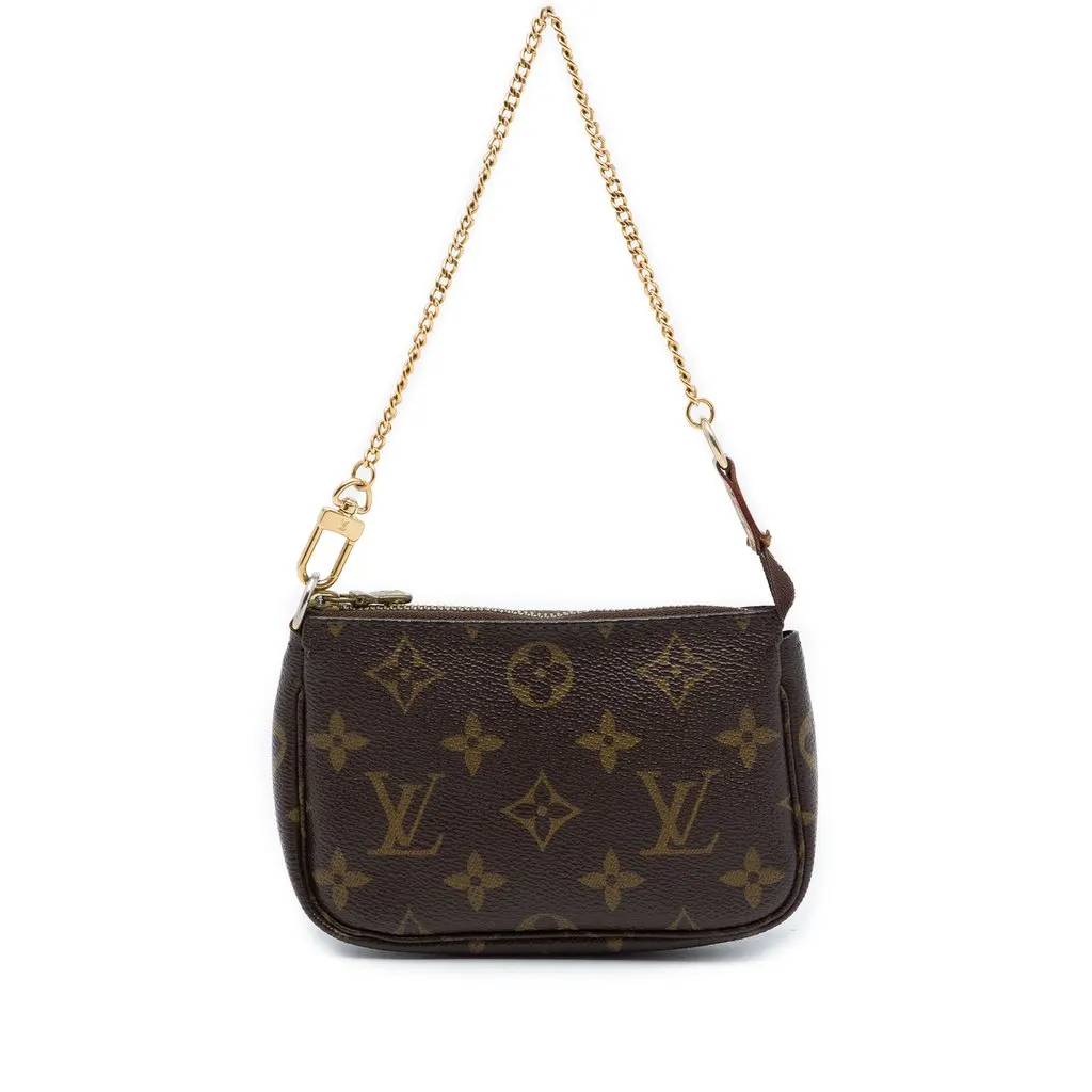 Louis Vuitton Monogram Mini Pochette Accessoires Brown Good - Front View