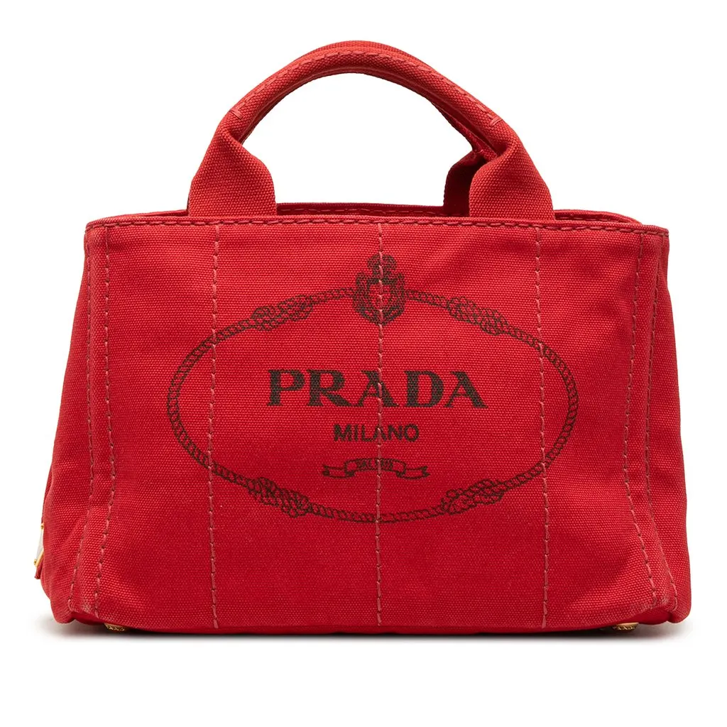 Prada Small Canvas Canapa Logo Tote Red Very good - Front View