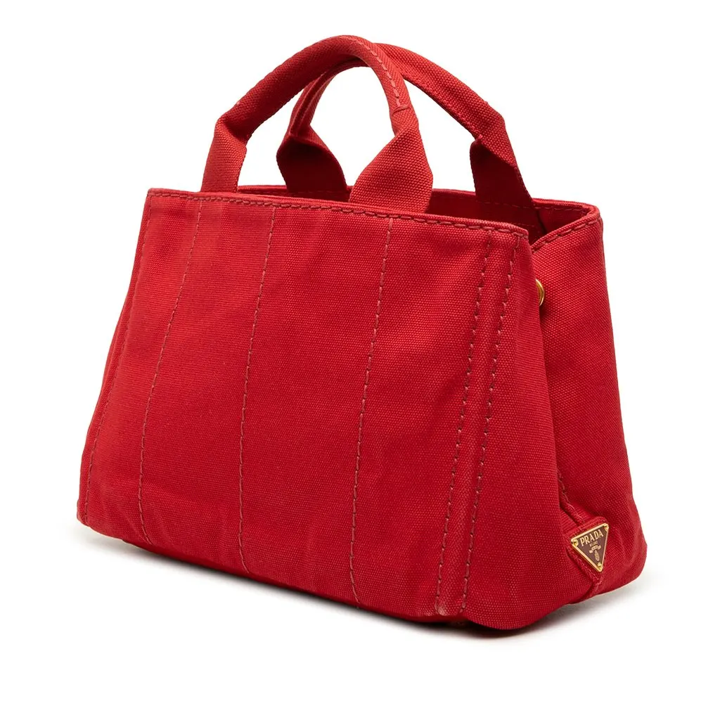 Prada Small Canvas Canapa Logo Tote Red Very good - Back View