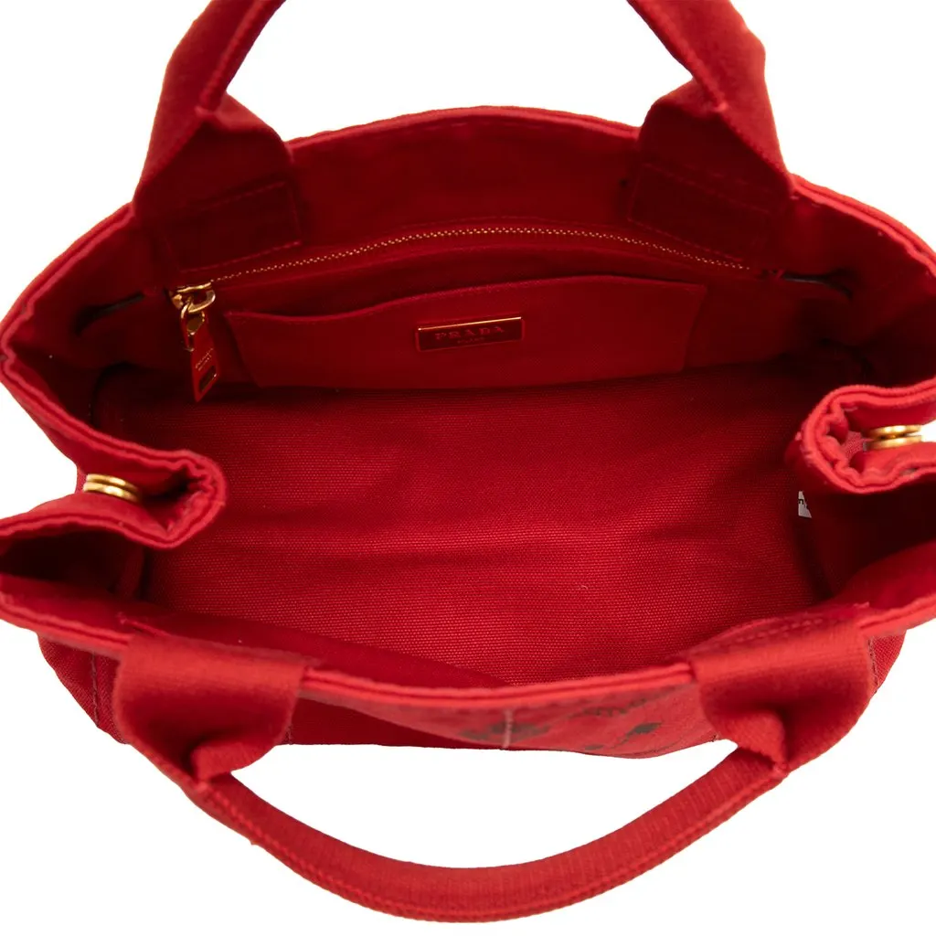 Prada Small Canvas Canapa Logo Tote Red Very good - Model View