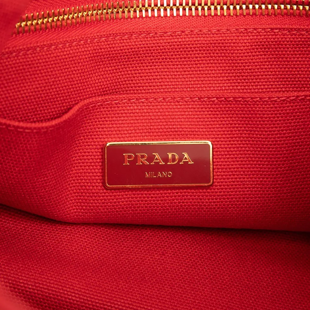 Prada Small Canvas Canapa Logo Tote Red Very good - Box View
