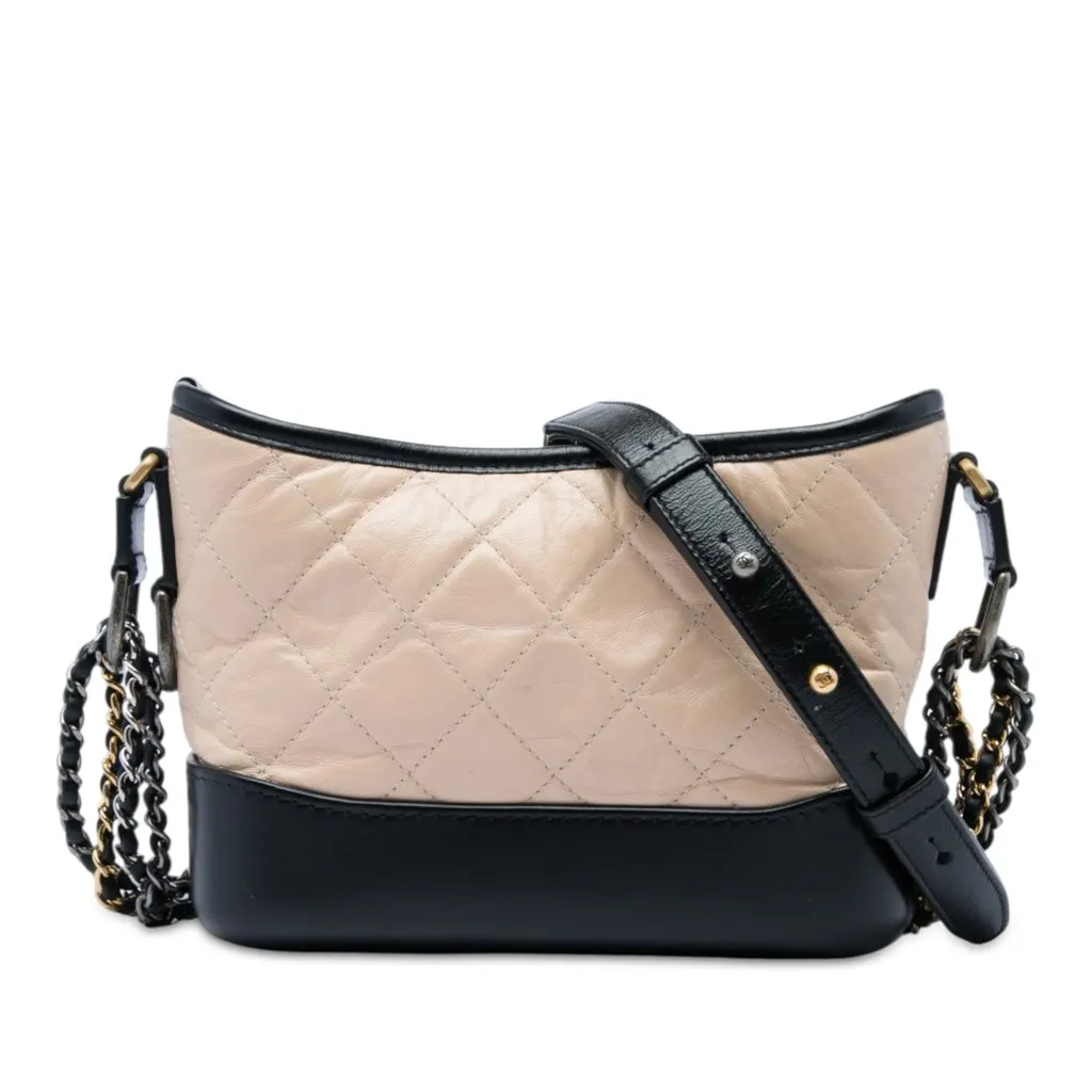 Chanel Small Bicolor Quilted Aged Calfskin Gabrielle Hobo Brown Leather Very good - Front View