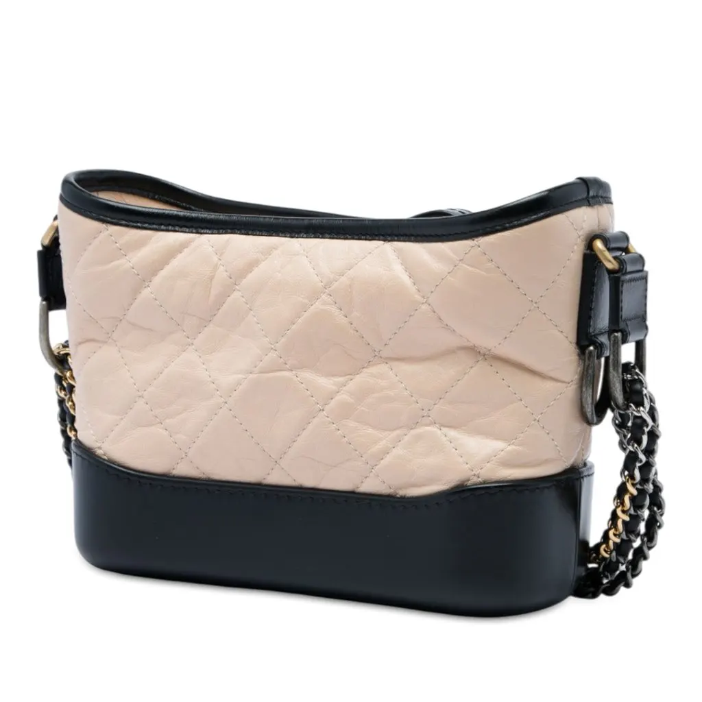 Chanel Small Bicolor Quilted Aged Calfskin Gabrielle Hobo Brown Leather Very good - Back View