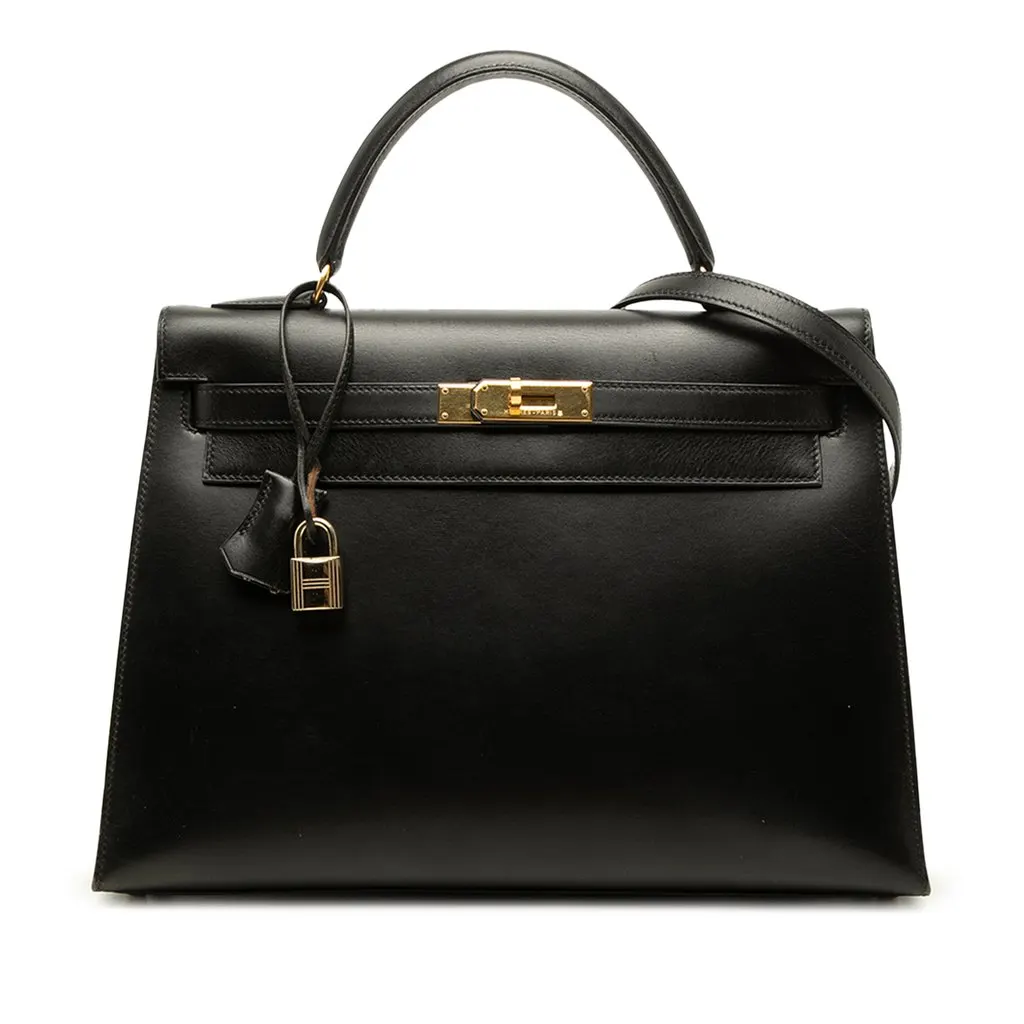 Hermès Box Calf Kelly Sellier 32 Black Leather Good - Front View