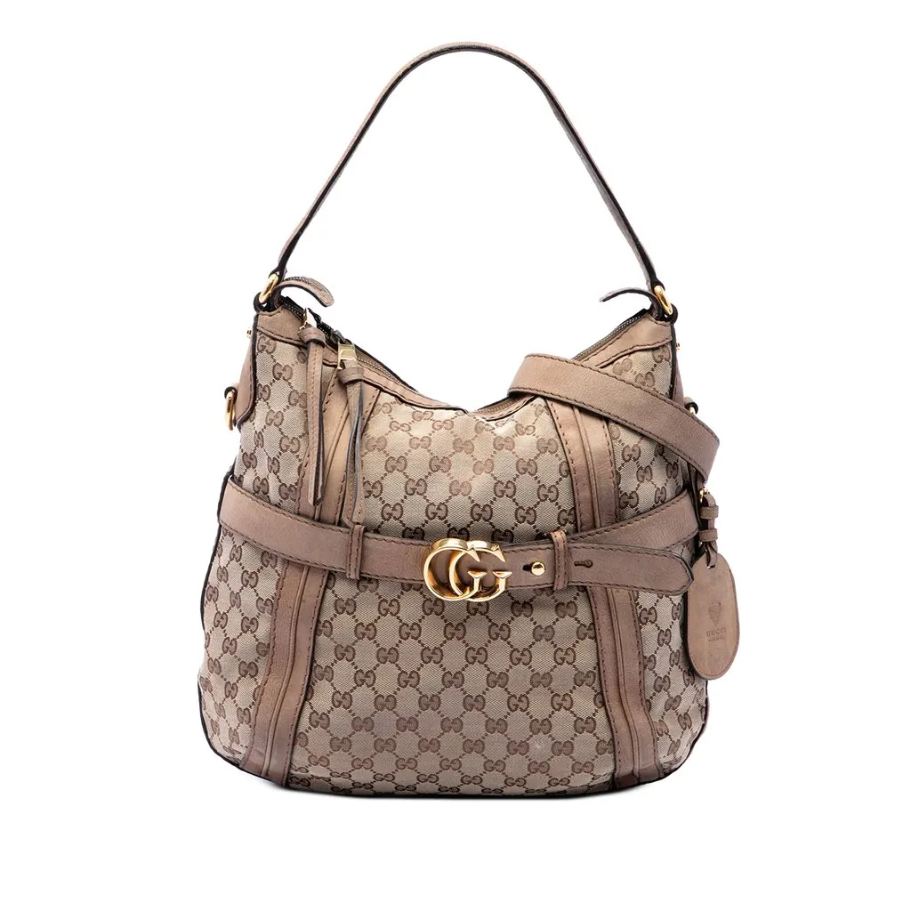 Gucci Medium GG Canvas Running Satchel Beige Good - Front View