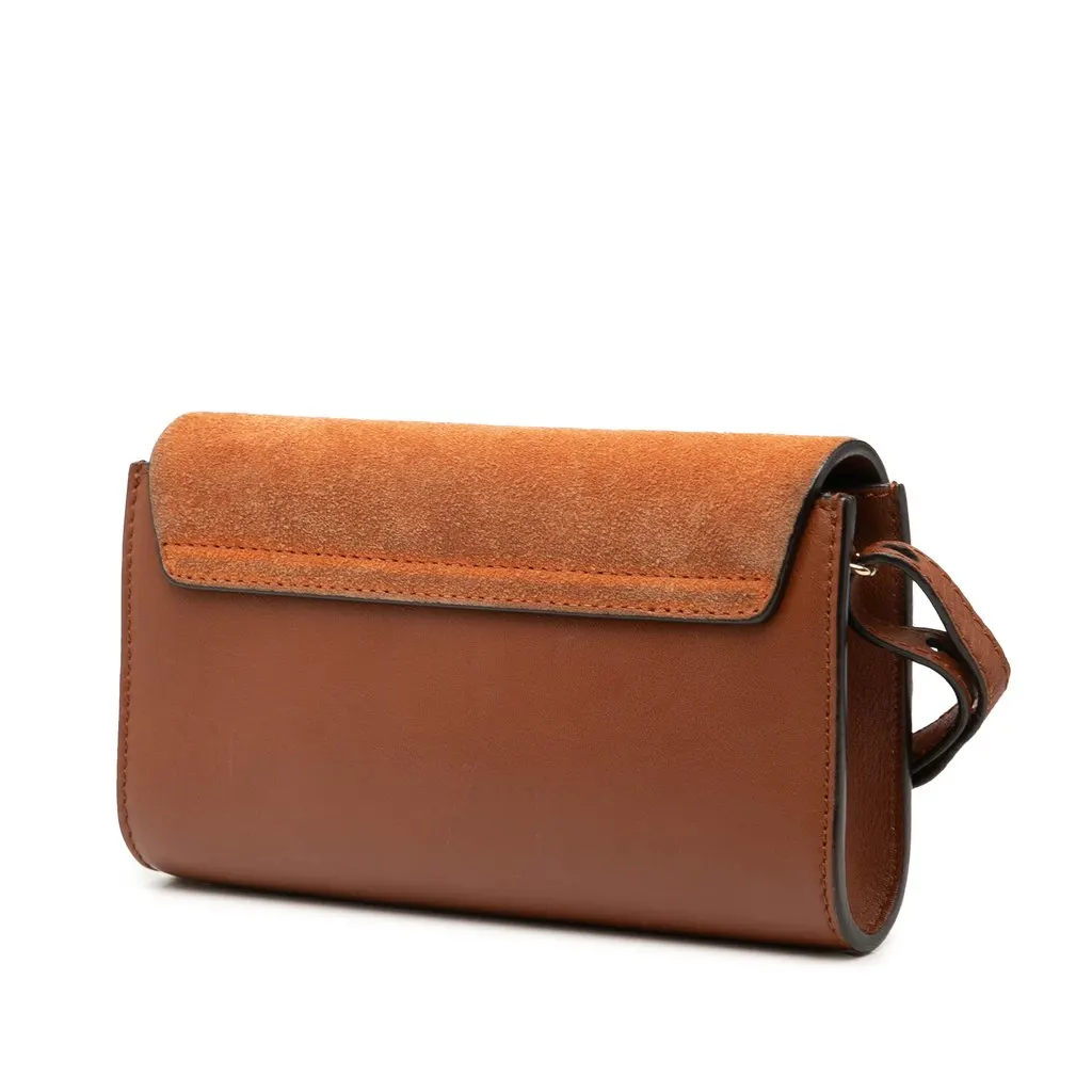 Chloé Mini Calfskin and Suede Faye Chain Crossbody Brown Leather Good - Back View