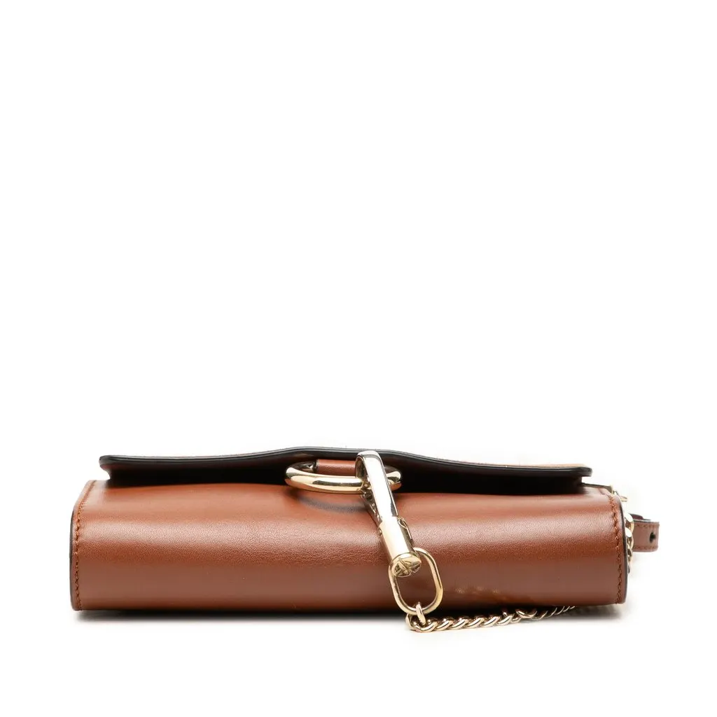 Chloé Mini Calfskin and Suede Faye Chain Crossbody Brown Leather Good - Inside View