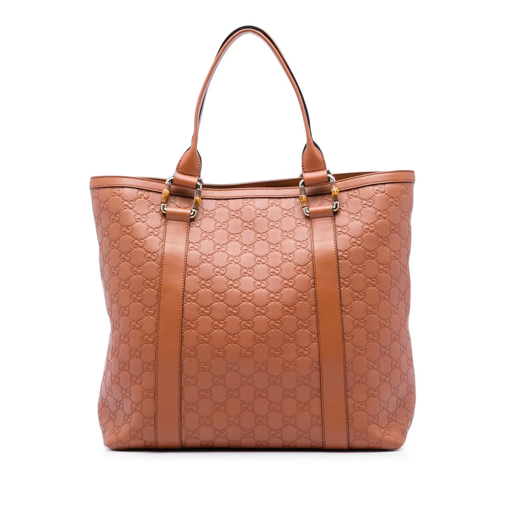 Gucci Guccissima Bamboo Shopper Tote Brown Leather Very good - Front View