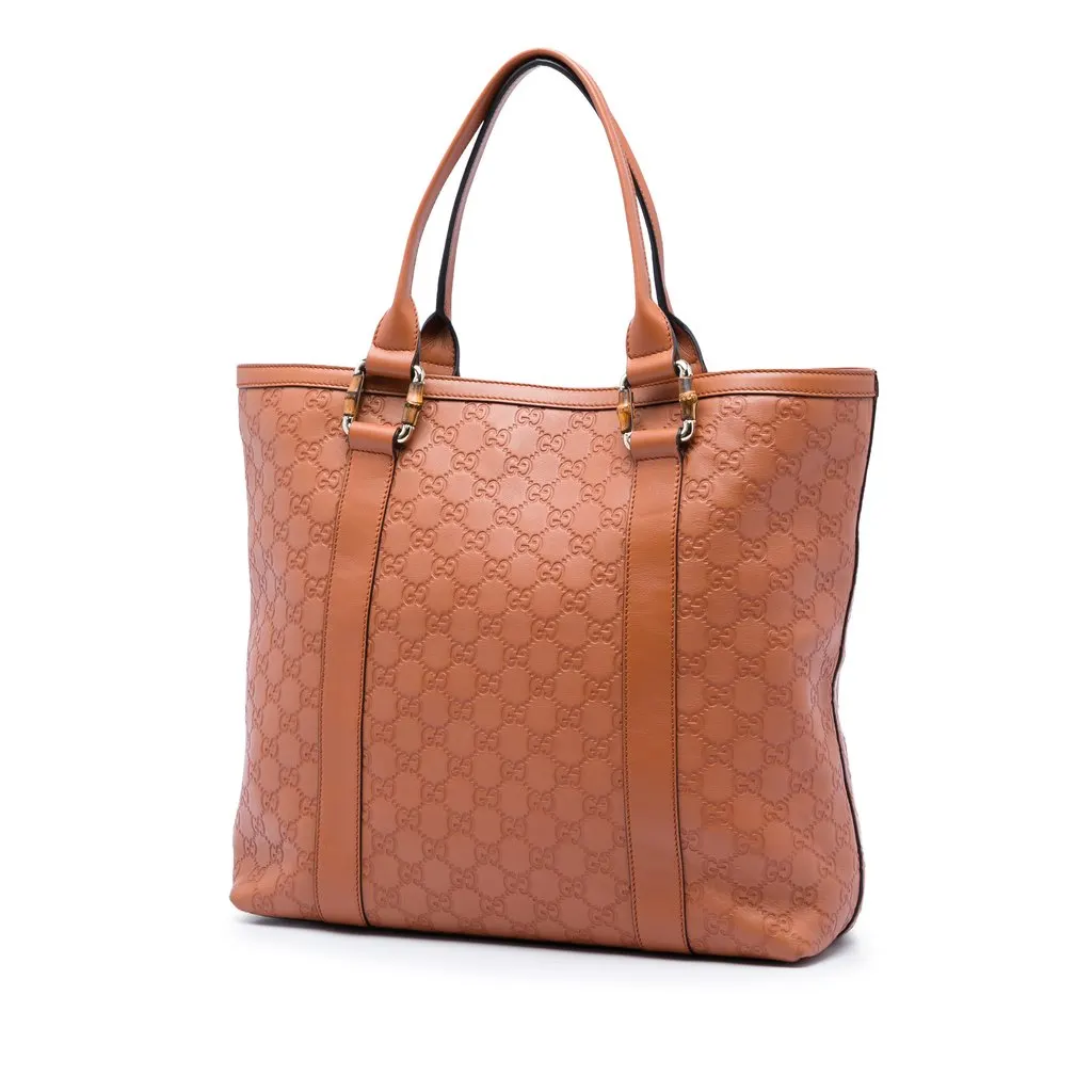Gucci Guccissima Bamboo Shopper Tote Brown Leather Very good - Back View