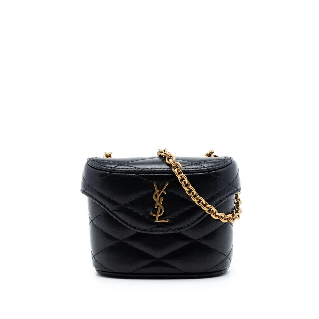 Saint Laurent Micro Quilted Lambskin Monogram June Box Vanity Bag Black Leather Very good - Front View