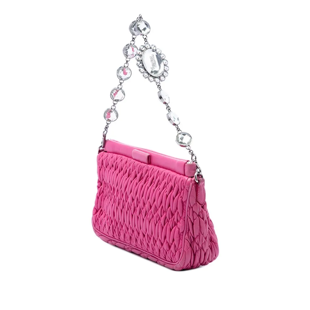 Miu Miu Matelasse Nappa Frame Crystal Chain Satchel Pink Leather Very good - Back View