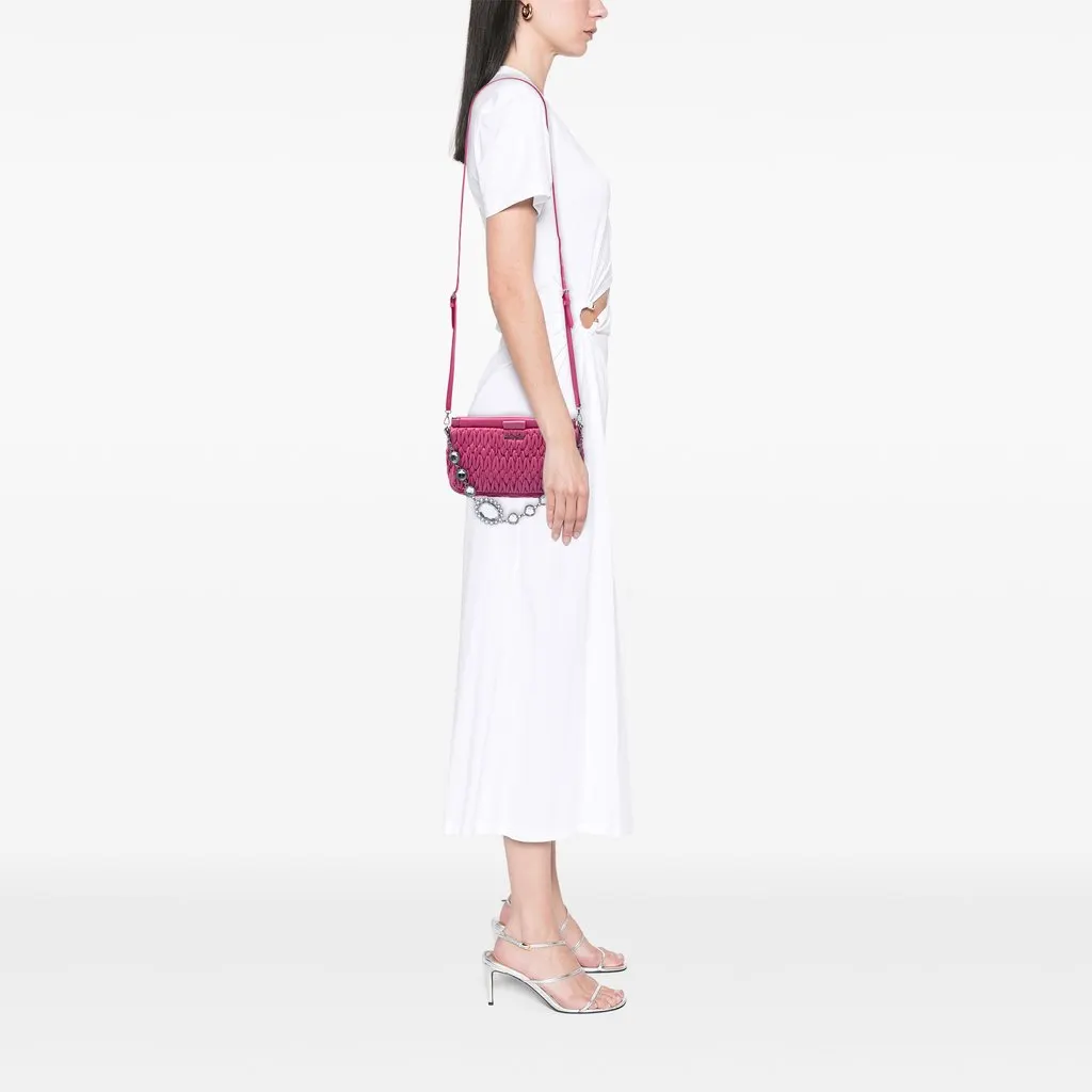 Miu Miu Matelasse Nappa Frame Crystal Chain Satchel Pink Sma