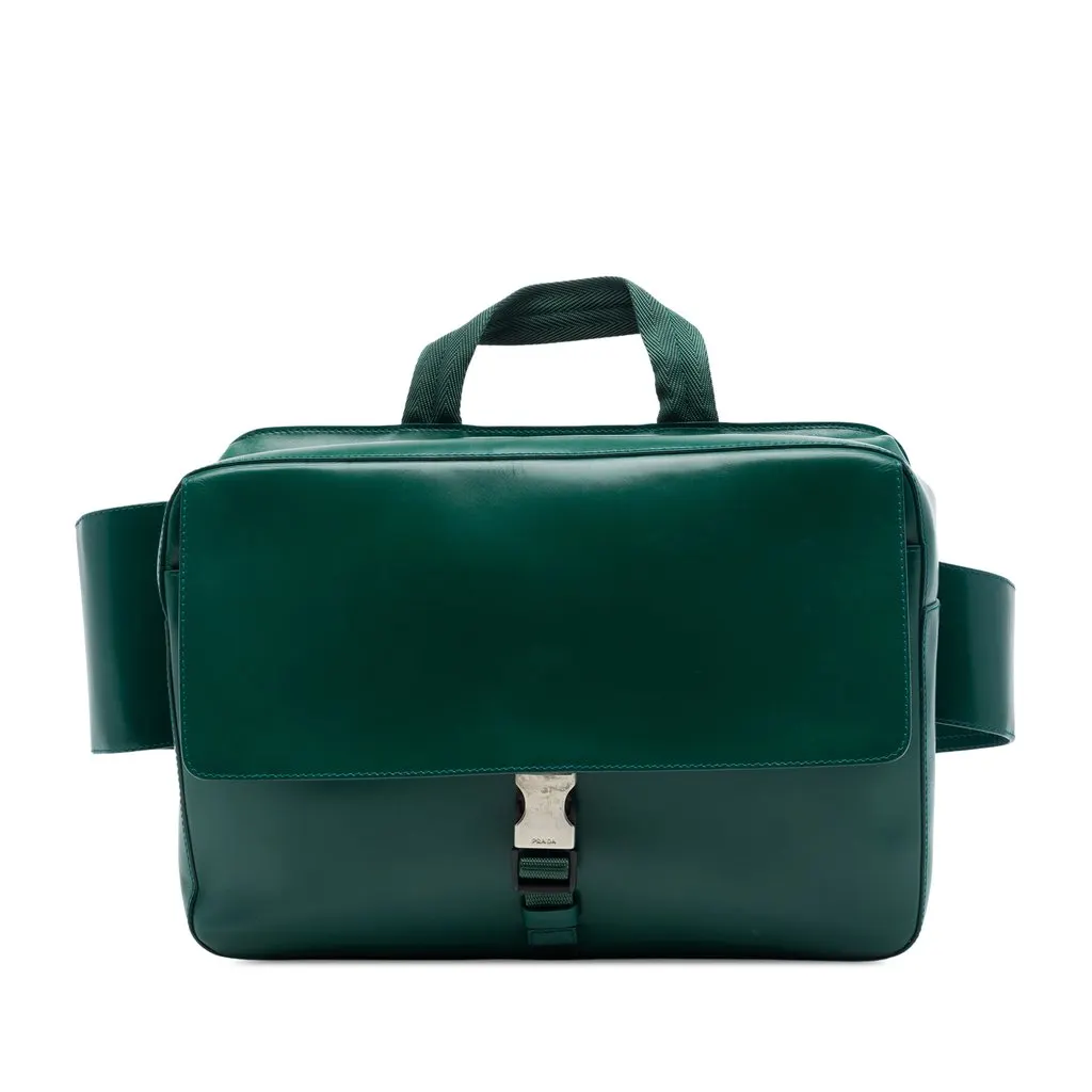 Prada Calfskin Convertible Belt Bag Green Leather Very good - Front View
