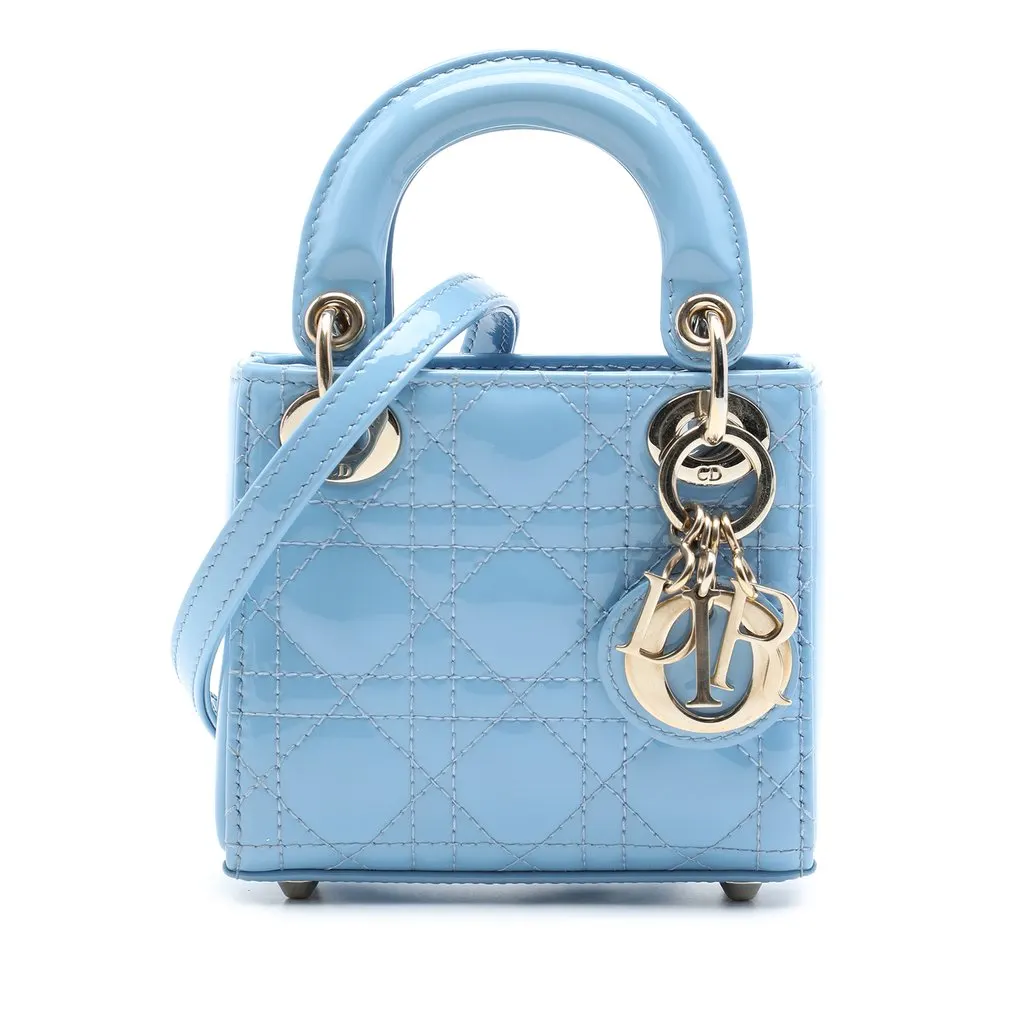 Dior Micro Patent Cannage Lady Dior Blue Leather Very good - Front View