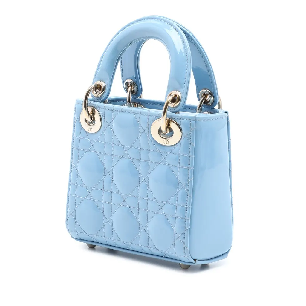 Dior Micro Patent Cannage Lady Dior Blue Leather Very good - Back View