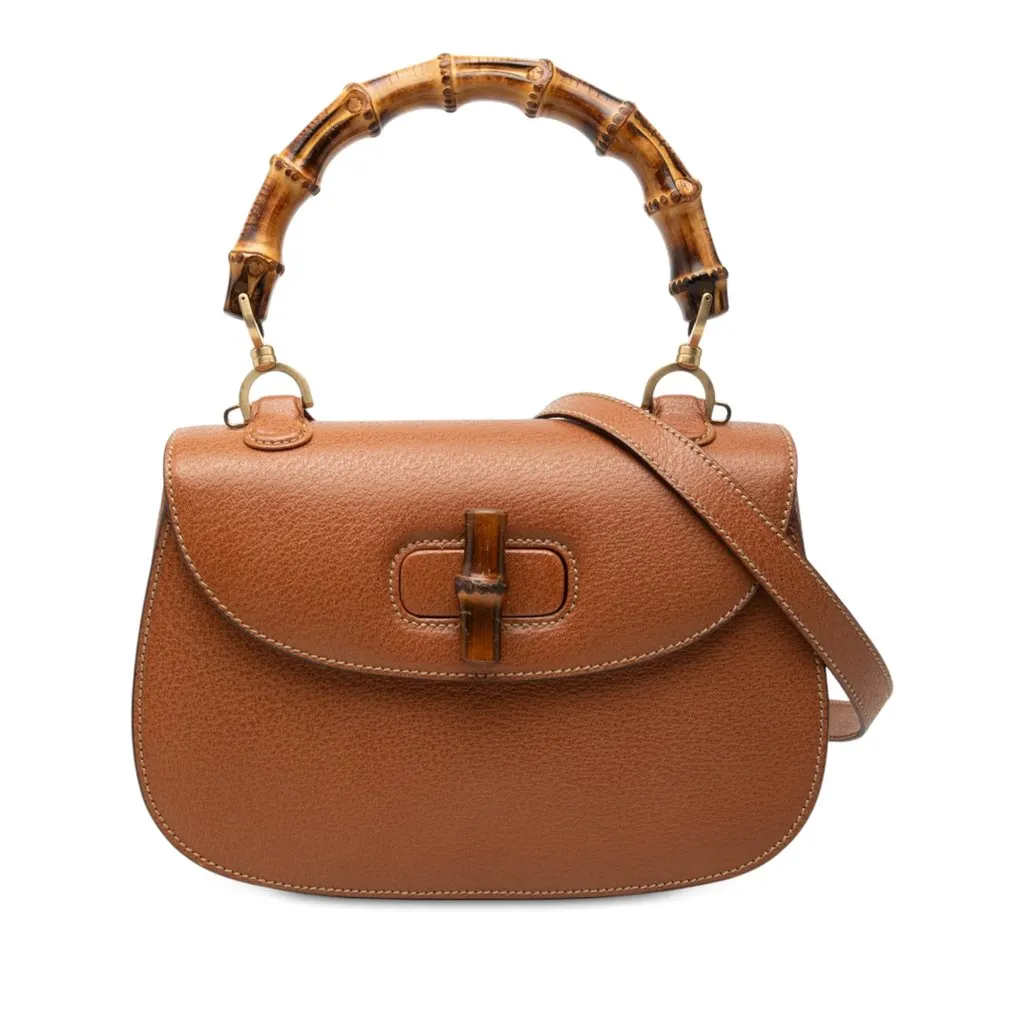 Gucci Grained Calfskin Bamboo Night Brown Leather Very good - Front View