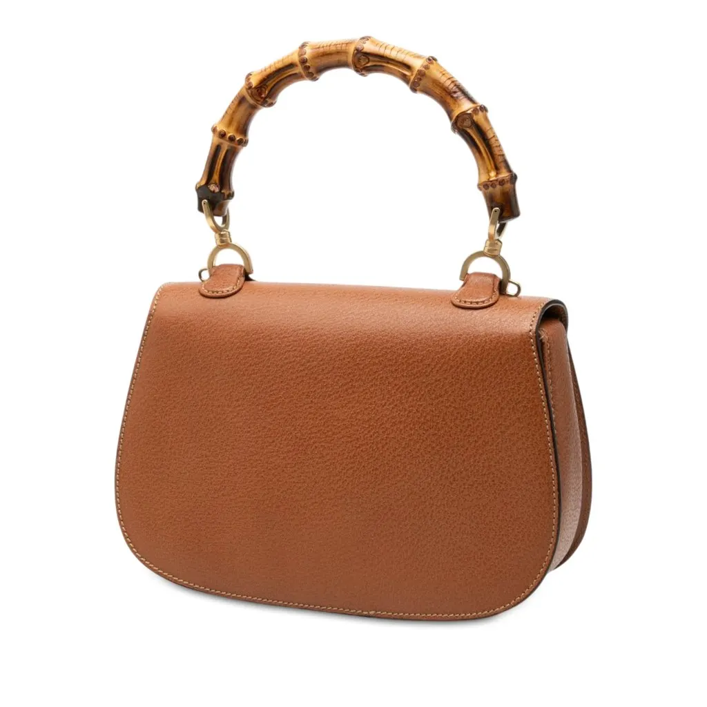Gucci Grained Calfskin Bamboo Night Brown Leather Very good - Back View