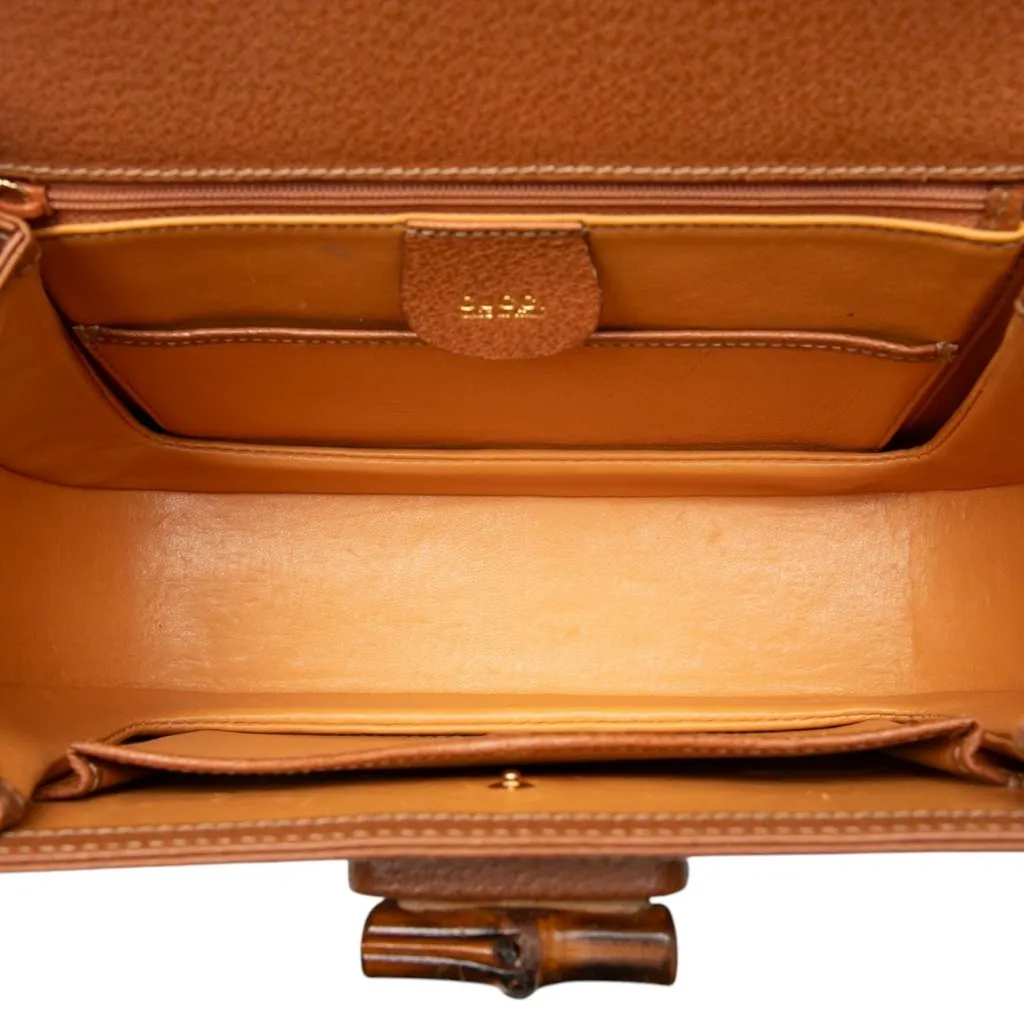Gucci Grained Calfskin Bamboo Night Brown Leather Very good - Model View