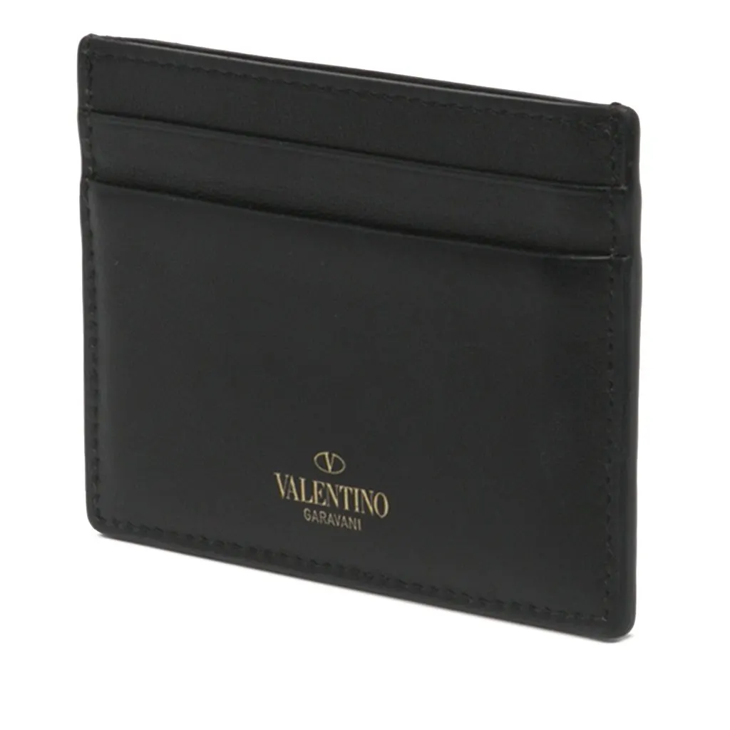 Valentino Leather Rockstud Card Holder Black Leather Good - Back View
