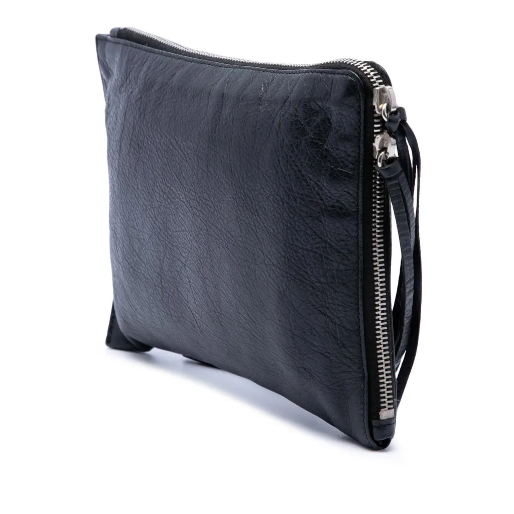 Balenciaga Lambskin Motocross Classic Flat Clutch Black Leather Very good - Back View