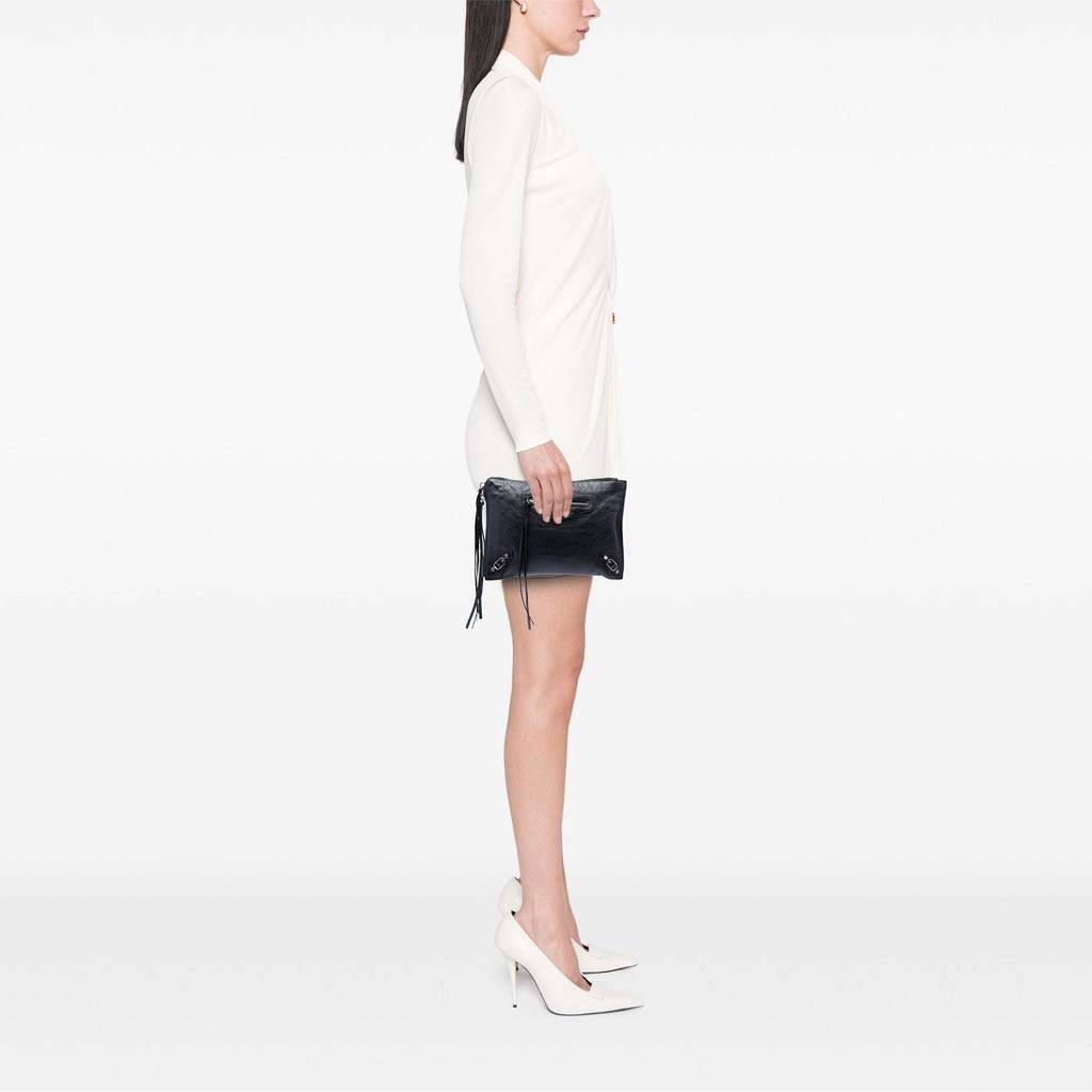 Balenciaga Lambskin Motocross Classic Flat Clutch Black Smal