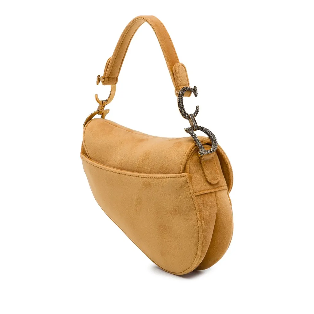 Dior Mini Velvet Crystal Embellished Hardware Saddle Bag Brown Velvet Very good - Back View