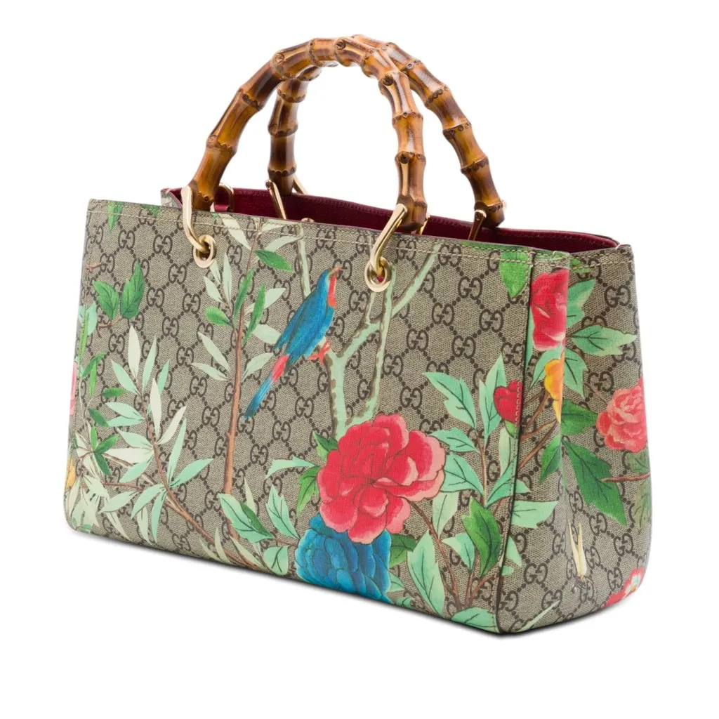 Gucci Medium GG Supreme Tian Bamboo Shopper Satchel Beige Very good - Back View