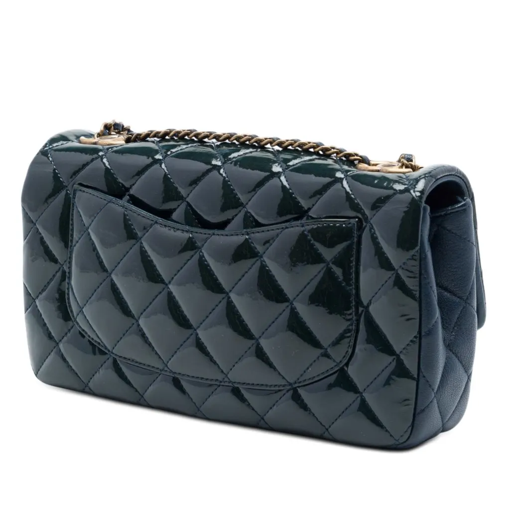 Chanel Paris Salzburg Medium Patent and Goatskin CC Eyelet Flap Blue Leather Very good - Back View