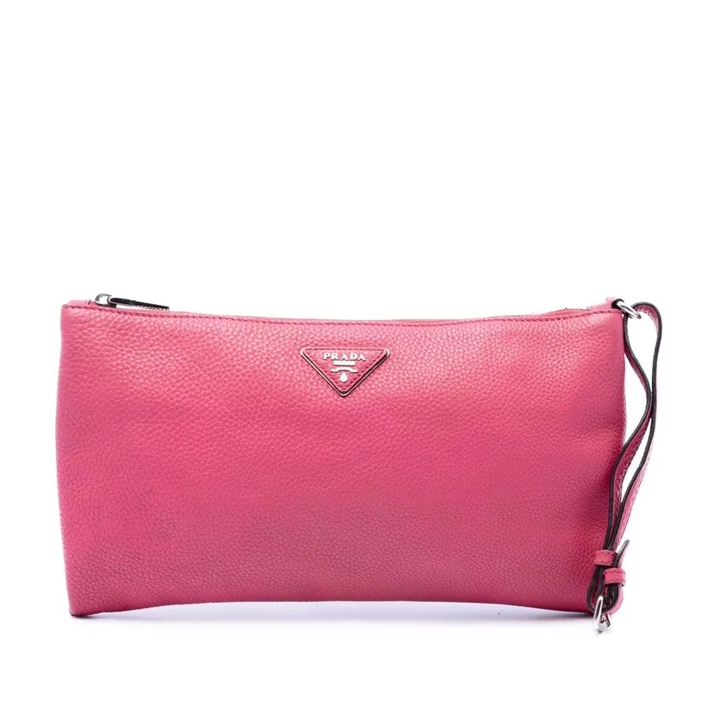 Prada Vitello Daino Clutch Pink Leather Very good - Front View