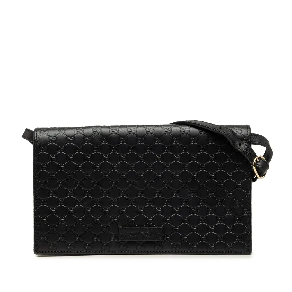 Gucci Microguccissima Wallet on Strap Black Leather Very good - Front View
