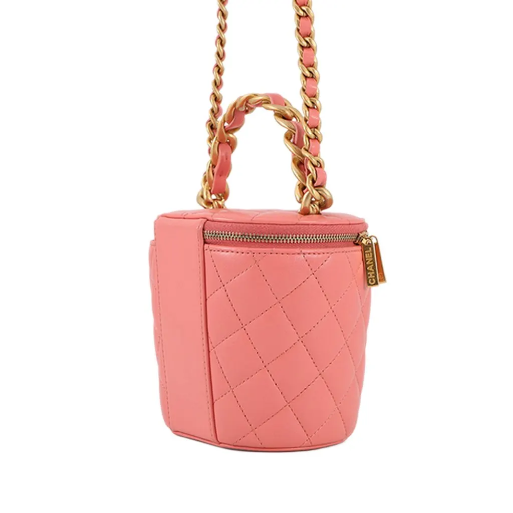 Chanel Quilted Lambskin Afternoon Tea Vanity Case with Chain Pink Leather Very good - Back View