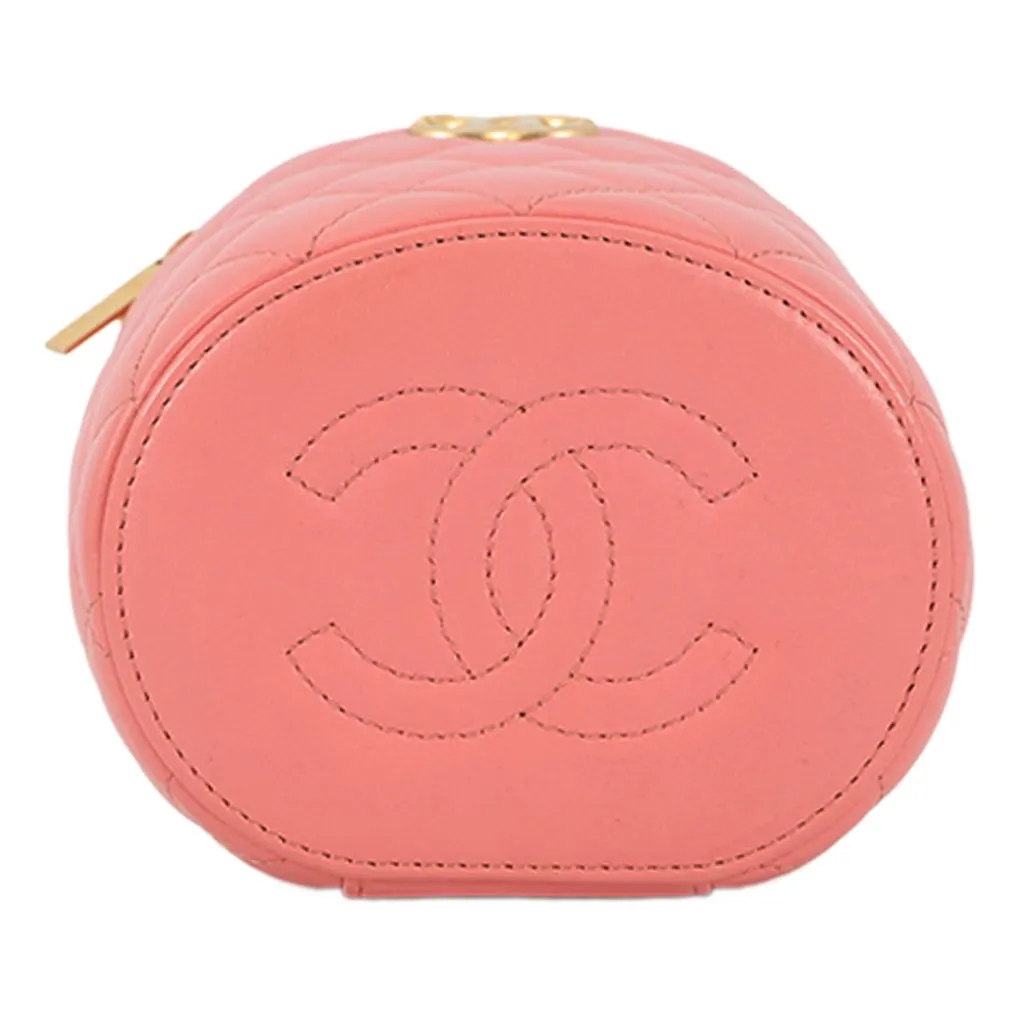 Chanel Quilted Lambskin Afternoon Tea Vanity Case with Chain Pink Leather Very good - Inside View