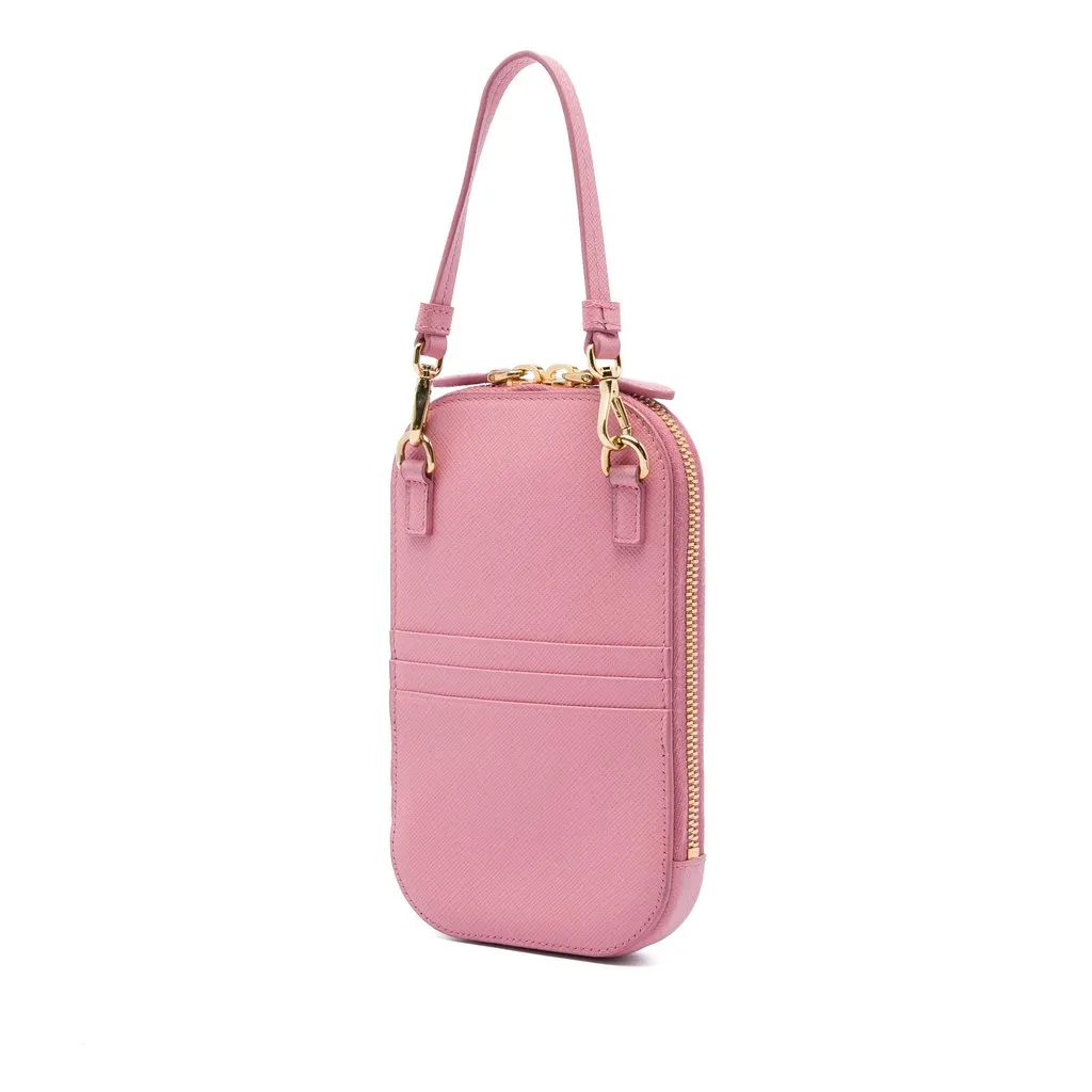 Prada Embellished Saffiano Lux Phone Pouch Pink Leather Very good - Back View
