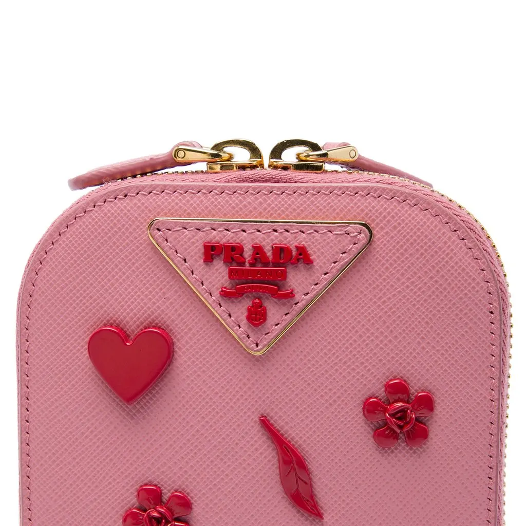 Prada Embellished Saffiano Lux Phone Pouch Pink Leather Very good - Box View