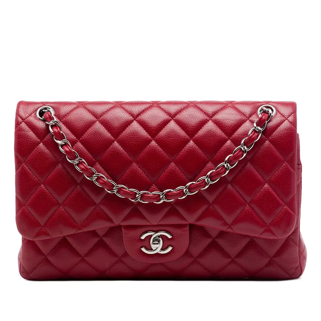 Chanel Jumbo Classic Caviar Double Flap Red Leather Very good - Front View