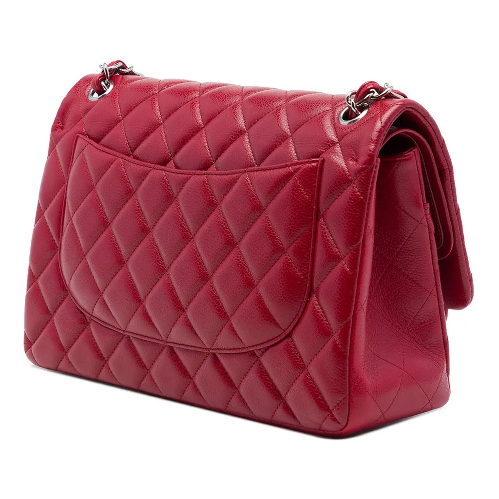Chanel Jumbo Classic Caviar Double Flap Red Leather Very good - Back View