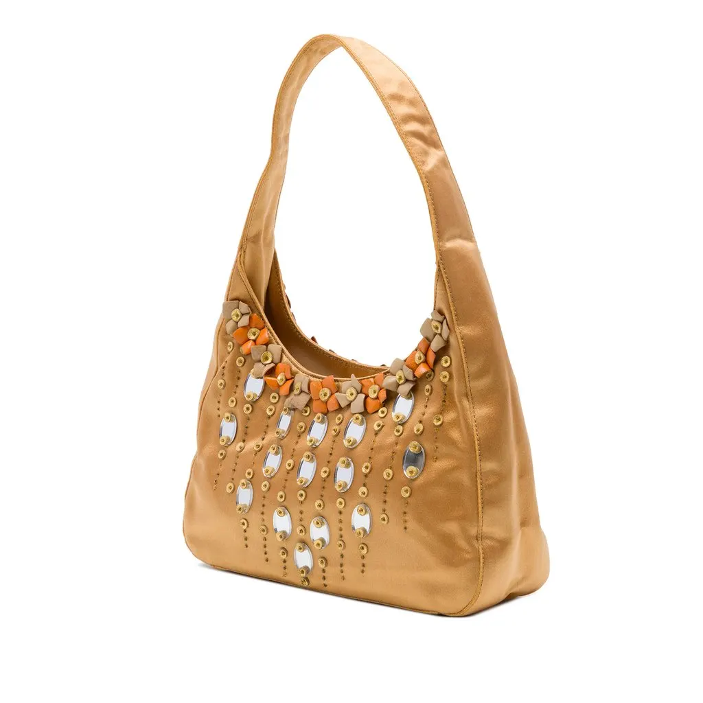 Prada Floral Embellished Satin Shoulder Bag Gold Satin Very good - Back View