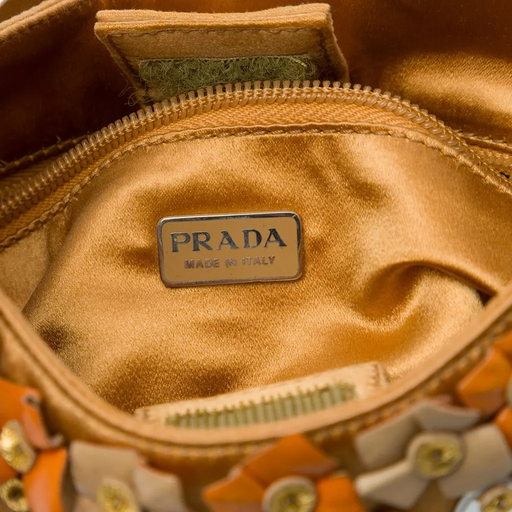 Prada Floral Embellished Satin Shoulder Bag Gold Satin Very good - Box View