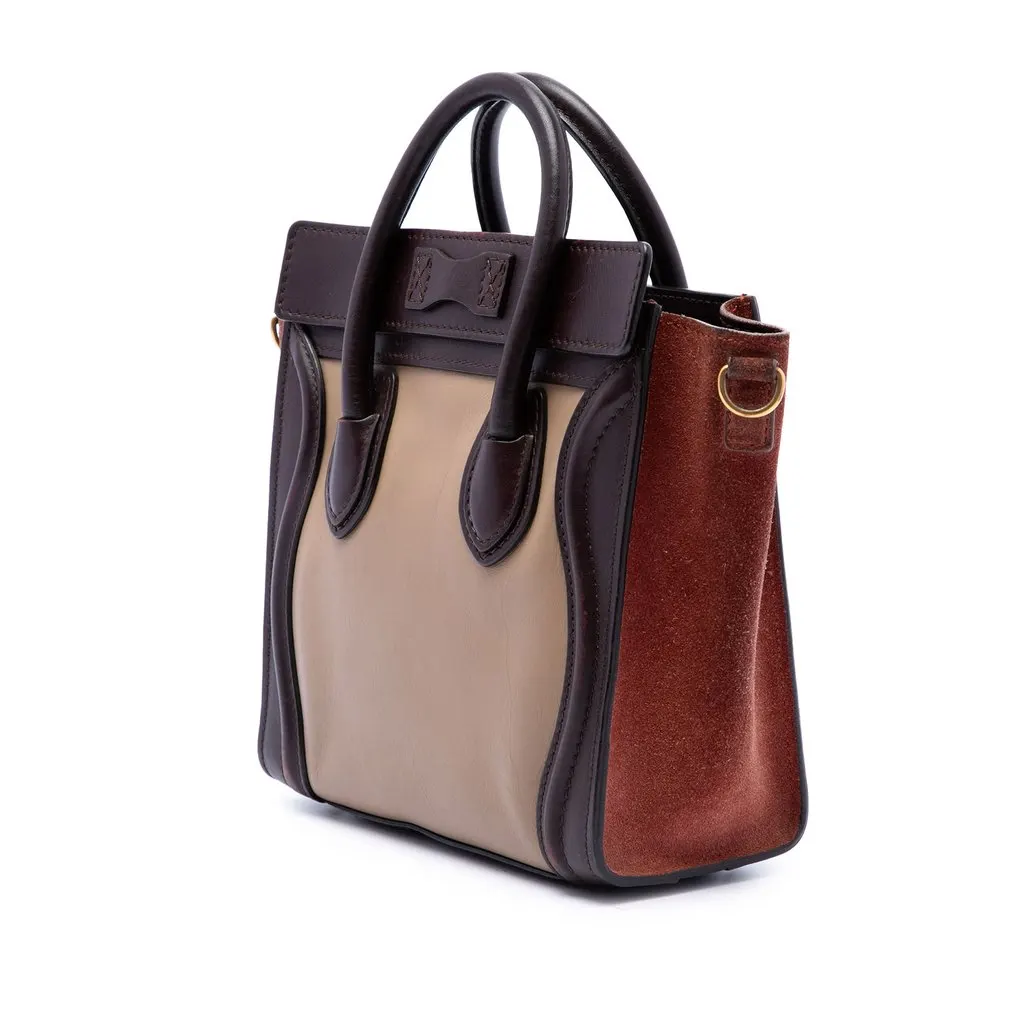 Celine Nano Tricolor Calfskin and Suede Luggage Tote Brown Leather Very good - Back View