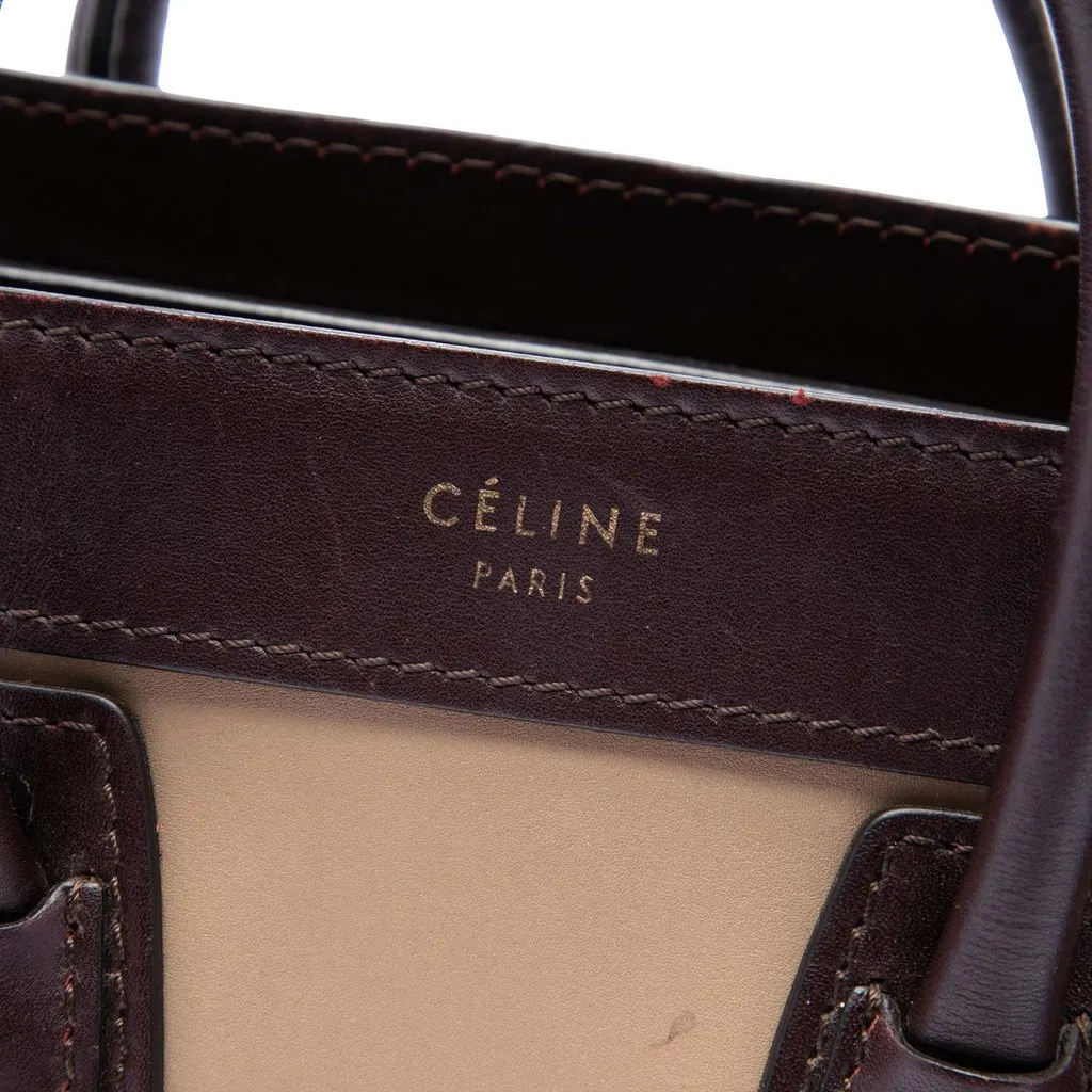 Celine Nano Tricolor Calfskin and Suede Luggage Tote Brown Leather Very good - Box View