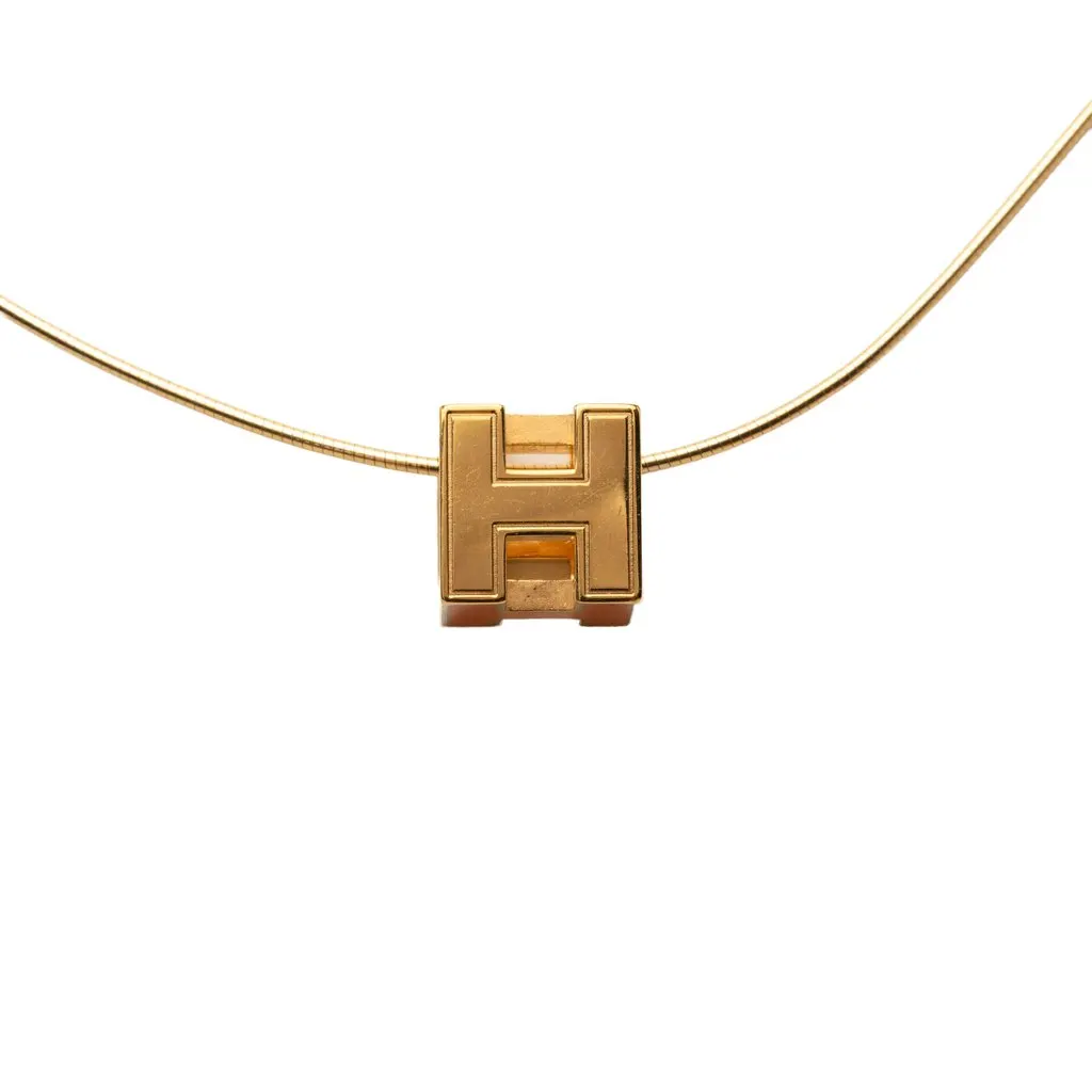 Hermès Gold Plated and Enamel Cage d H Pendant Necklace Gold Metal Very good - Back View