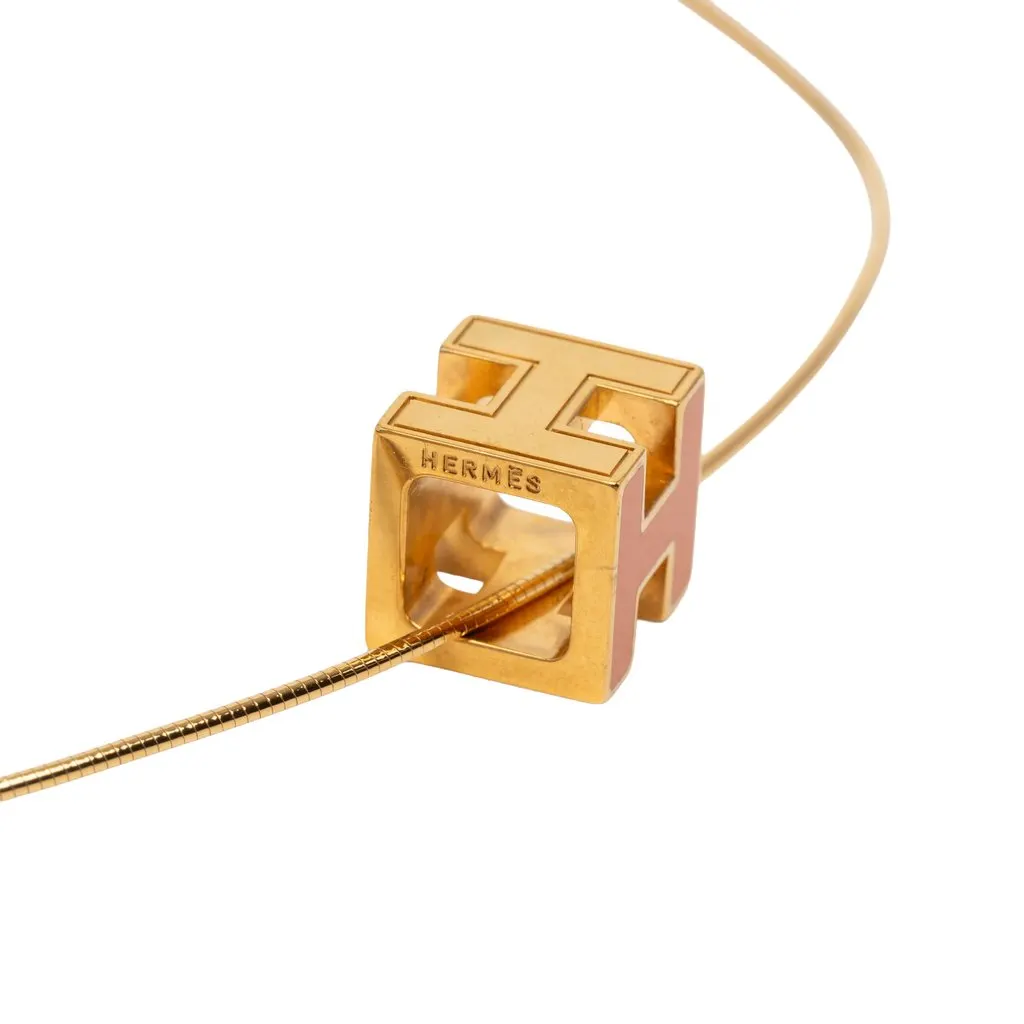 Hermès Gold Plated and Enamel Cage d H Pendant Necklace Gold Metal Very good - Inside View