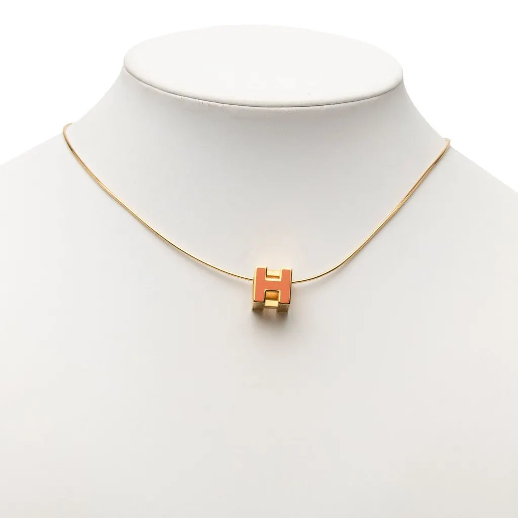 Hermès Gold Plated and Enamel Cage d H Pendant Necklace Gold Metal Very good - Box View